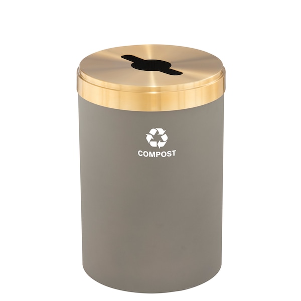 41 gal Round Recycling Bin, Nickel/Satin Brass