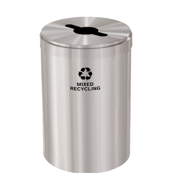 41 gal Round Recycling Bin, Satin Aluminum