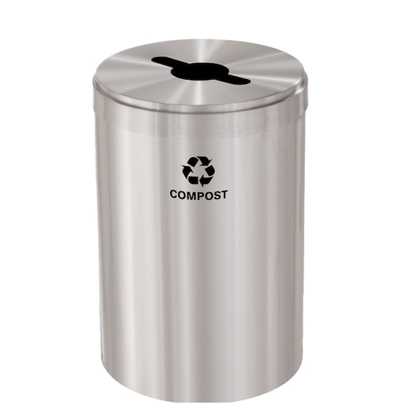 41 gal Round Recycling Bin, Satin Aluminum