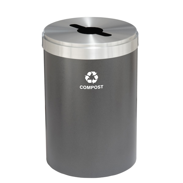 41 gal Round Recycling Bin, Silver Vein/Satin Aluminum