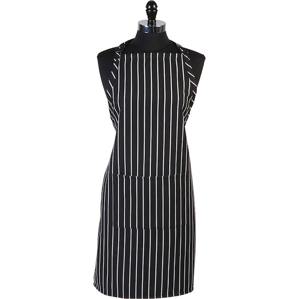 Bib Apron, w/Pocket, Black Chalk Stripe