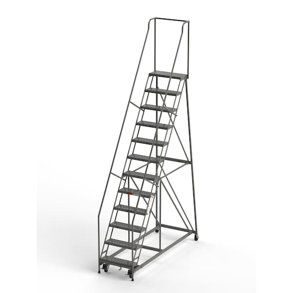 Industrial Rolling Ladder, 12 Steps, 24"W Perforated Tread, 450 lbs. Capacity