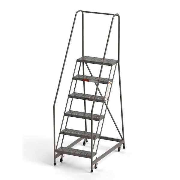 Industrial Rolling Ladder, 6 Steps, 24"W Perforated Tread, 450 lbs. Capacity