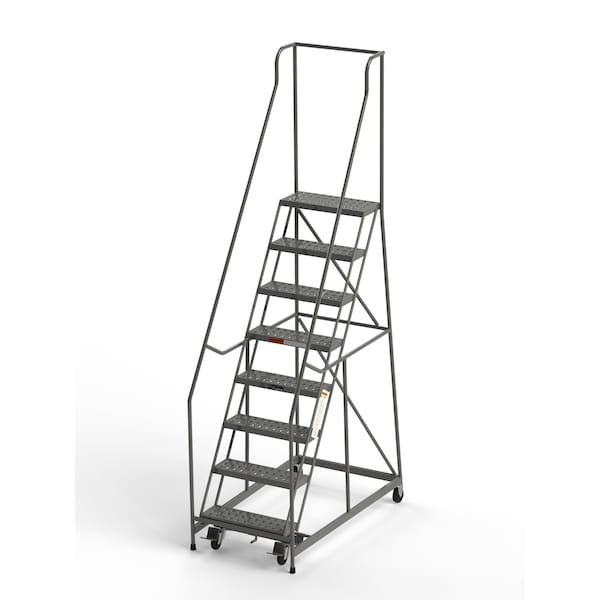 Industrial Rolling Ladder, 8 Steps, 24"W Perforated Tread, 450 lbs. Capacity