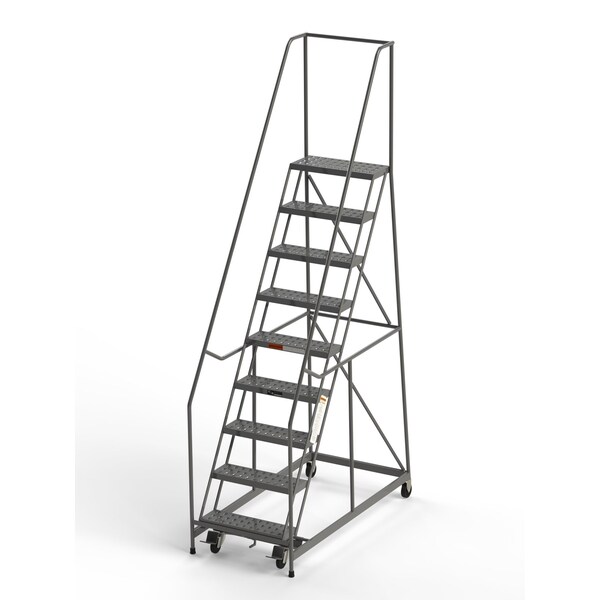 Industrial Rolling Ladder, 9 Steps, 24"W Perforated Tread, 450 lbs. Capacity