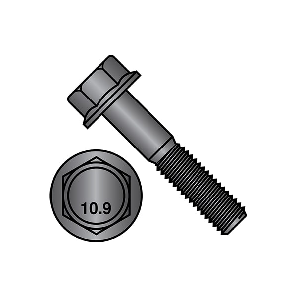 Class 10.9, M10-1.50 Flange Bolt, Black Phosphate Steel, 30 mm L, 400 PK