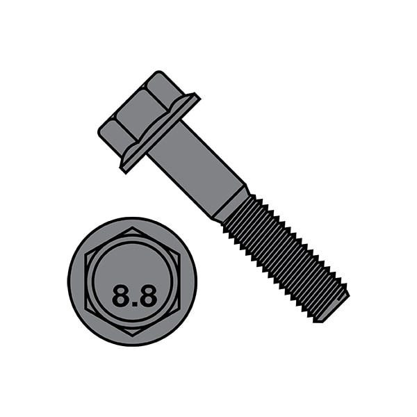 Class 8.8, M6-1.00 Flange Bolt, Plain Steel, 20 mm L, 1000 PK