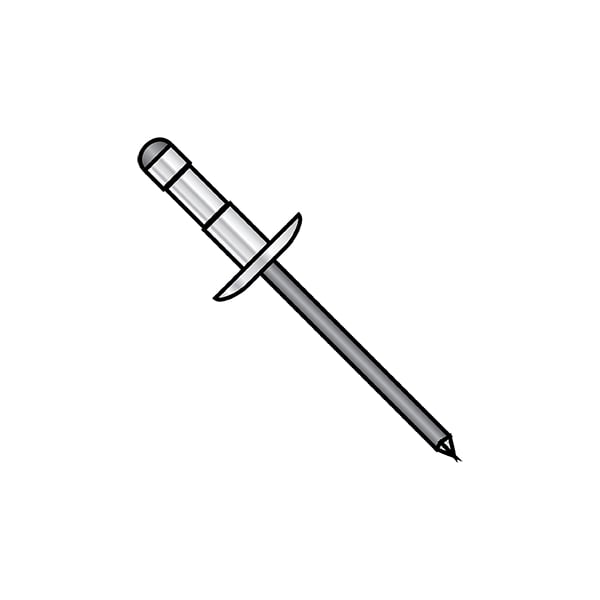 Blind Rivet, Large Flanged Head, 1/8 in Dia., 0.350 in - 0.410 in L, Aluminum Body, 8000 PK