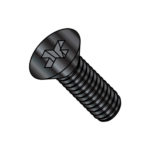 #10-24 x 1 in Phillips Flat Machine Screw, Black Oxide Steel, 5000 PK
