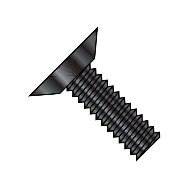 #10-24 x 3/8 in Phillips Flat Machine Screw, Zinc Black Steel, 10000 PK
