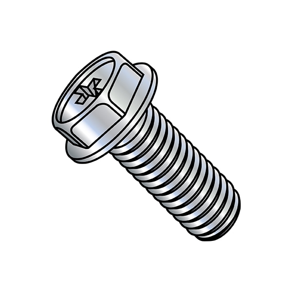 #10-24 x 1 in Phillips Hex Machine Screw, Zinc Plated Steel, 4000 PK