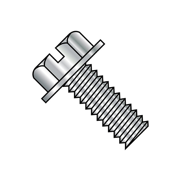 #10-24 x 1 in Slotted Hex Machine Screw, Plain Steel, 2000 PK