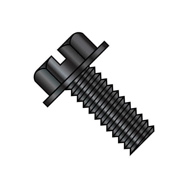 #10-24 x 5/8 in Slotted Hex Machine Screw, Black Oxide Steel, 6000 PK