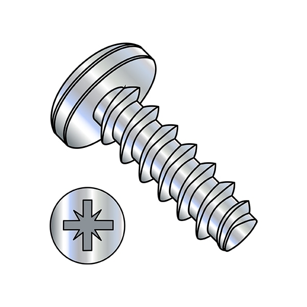 Thread Forming Screw, M6-2.50 x 16 mm, Zinc Plated Steel Pan Head Pozidriv Drive, 3000 PK