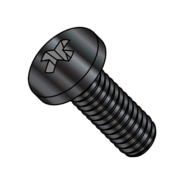 M8-1.25 x 20 mm Phillips Pan Machine Screw, Black Oxide Steel, 500 PK