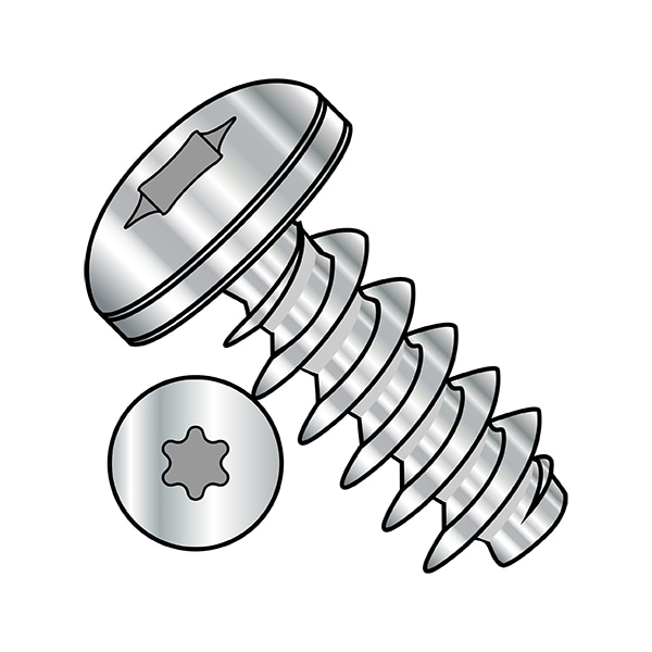 Thread Cutting Screw, M5-2.24 x 8 mm, Plain 316 Stainless Steel Pan Head Torx Drive, 1500 PK