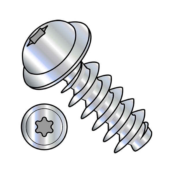 Thread Cutting Screw, M5-2.24 x 16 mm, Zinc Plated Steel Flange Round Head Torx Drive, 3000 PK