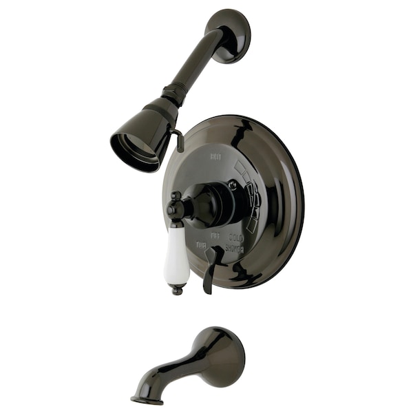 Tub and Shower Faucet, Standard, 3, Wall Mount, Black Stainless Steel