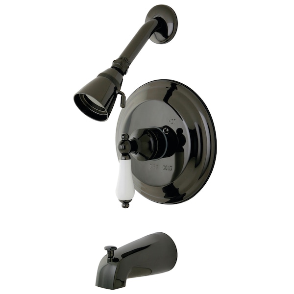 Tub and Shower Faucet, Standard, 3, Wall Mount, Black Stainless Steel