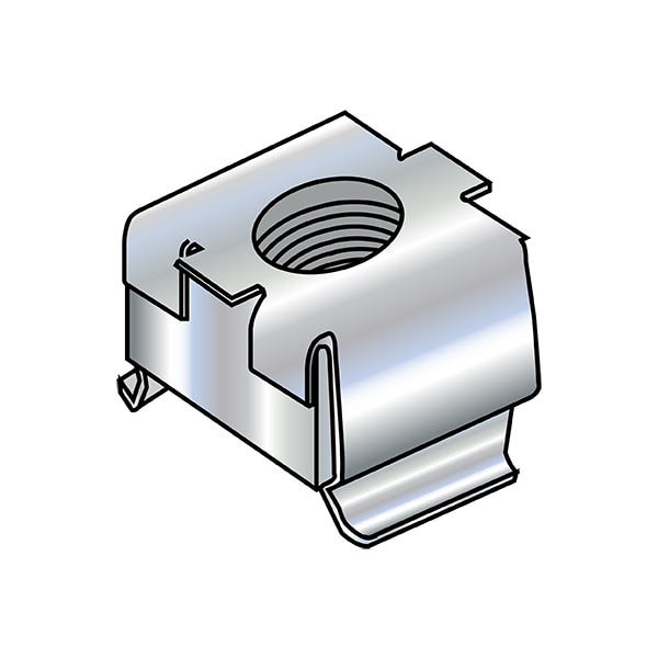 Cage Nut, #10-24, Square Shape, Steel, Zinc Plated Finish, 1000 PK