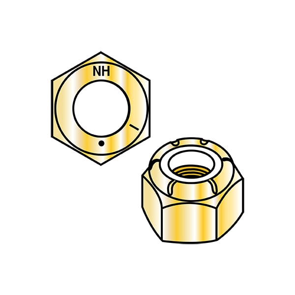 Nylon Insert Lock Nut, 1"-14, Nylon, Grade 8, Yellow Zinc, 0.825 in Ht, 20 PK