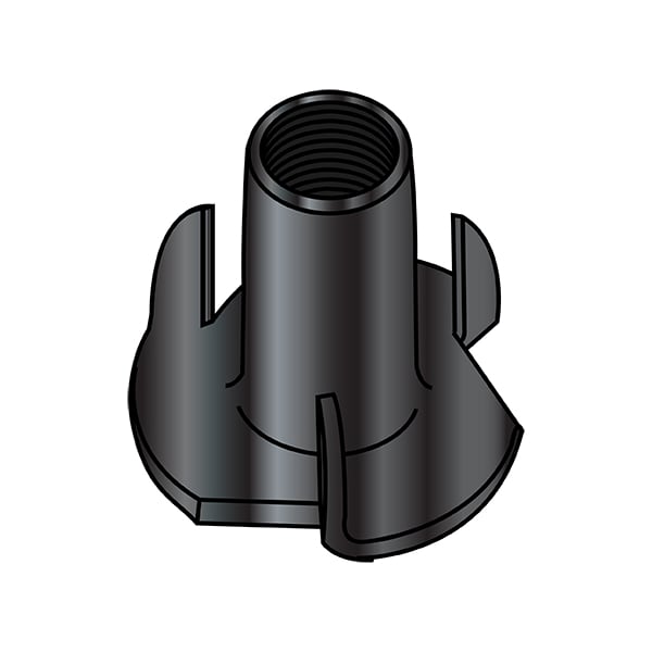 T-Nut, 3 Prongs, #8-32, Steel, Black Zinc, 2000 PK