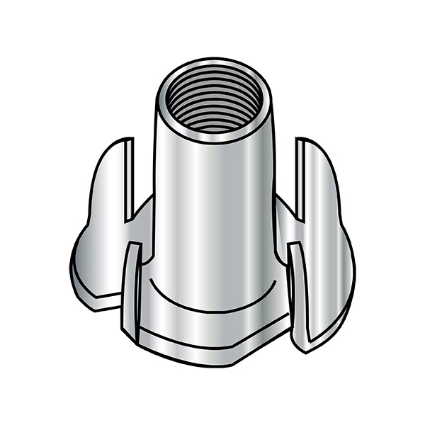 T-Nut, 4 Prongs, 5/16"-18, 18-8 Stainless Steel, Plain, 500 PK
