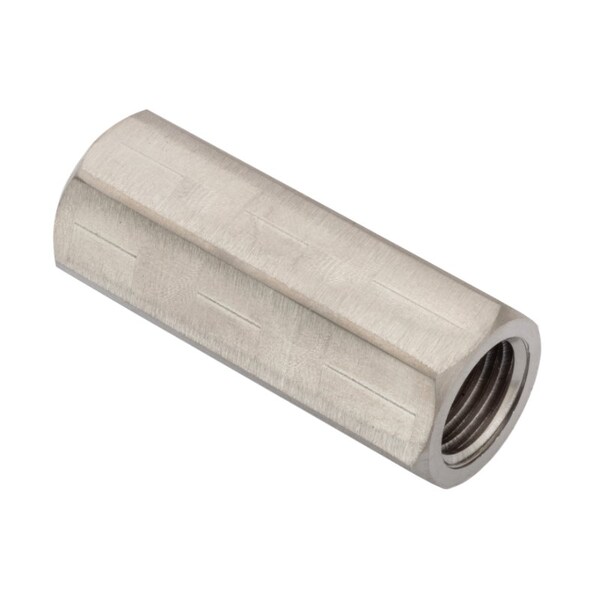 Coupling Nut Reducer, 1/2"-13 and M16, Stainless Steel, Grade 18-8, Plain, 54 mm Lg, 21 mm Hex Wd