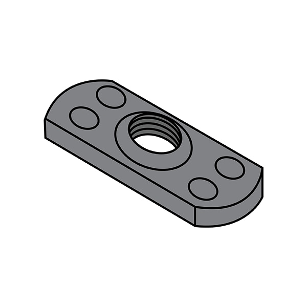 Tab Weld Nut, #8-32, Steel, 0.453 in Wd, 0.64 in Lg, 0.098 in Ht, 1000 PK