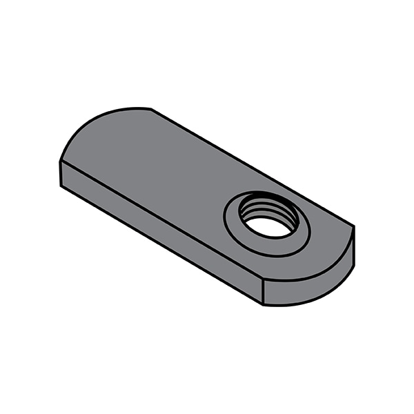Tab Weld Nut, #8-32, Steel, 0.453 in Wd, 0.64 in Lg, 0.098 in Ht, 1000 PK