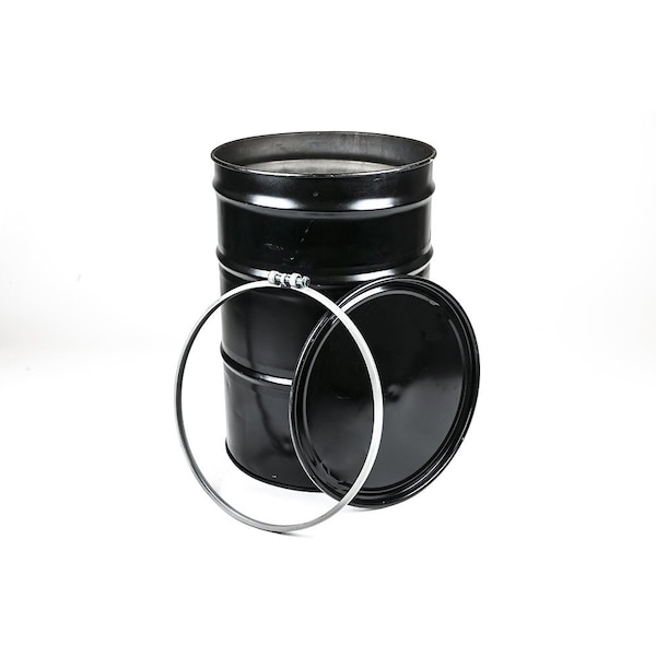 55 Gal Reconditioned Open Head Drum, Steel, Black