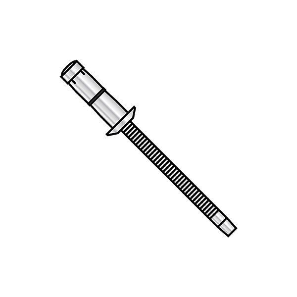 Blind Rivet, Dome Head, 1/4 in Dia., 0.401 in - 0.425 in L, Aluminum Body, 2000 PK
