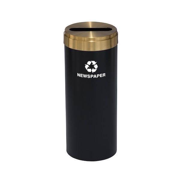 12 gal Round Recycling Bin, Satin Black/Satin Brass
