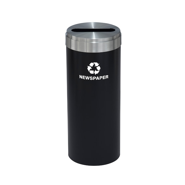 12 gal Round Recycling Bin, Satin Black/Satin Aluminum