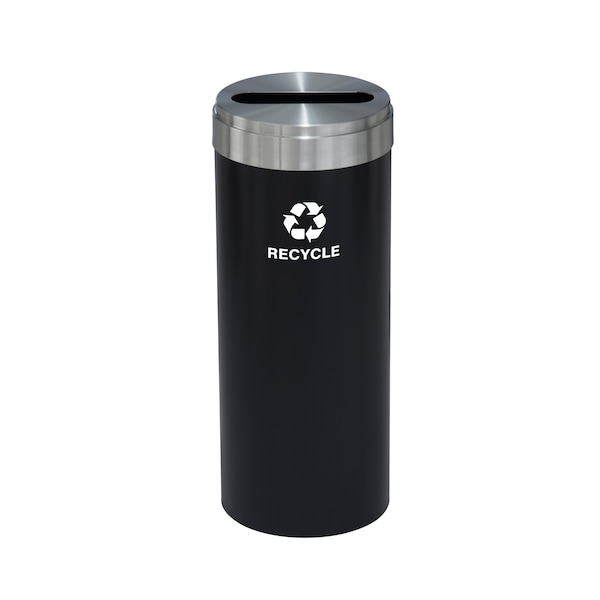 12 gal Round Recycling Bin, Satin Black/Satin Aluminum