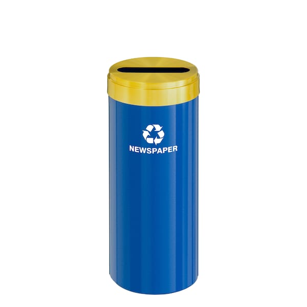 12 gal Round Recycling Bin, Blue/Satin Brass