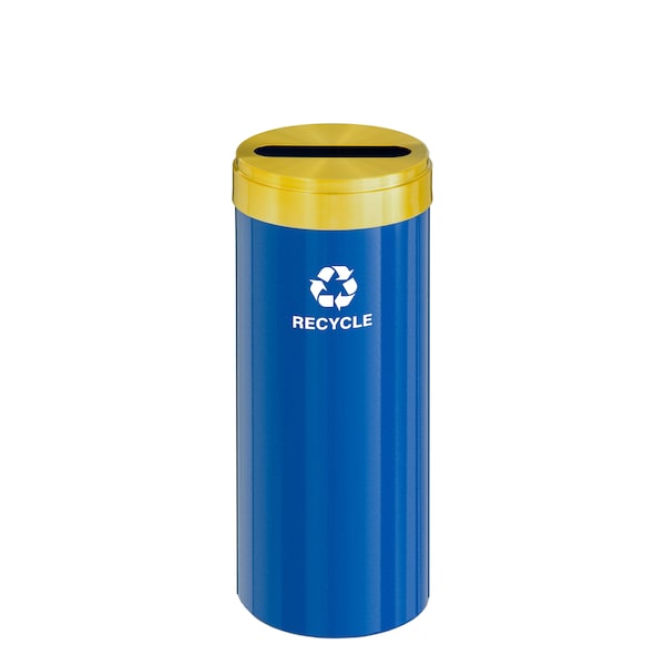 12 gal Round Recycling Bin, Blue/Satin Brass