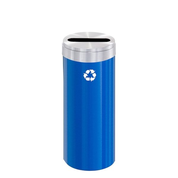 12 gal Round Recycling Bin, Blue/Satin Aluminum