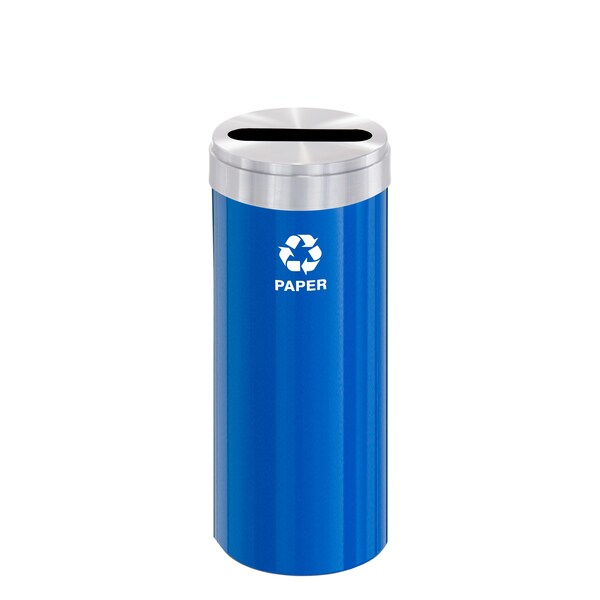 12 gal Round Recycling Bin, Blue/Satin Aluminum