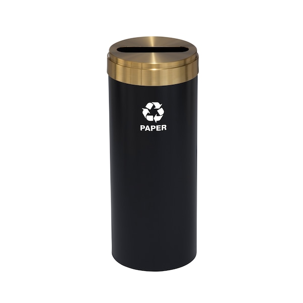 15 gal Round Recycling Bin, Satin Black/Satin Brass