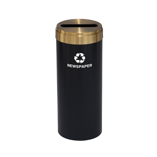 15 gal Round Recycling Bin, Satin Black/Satin Brass