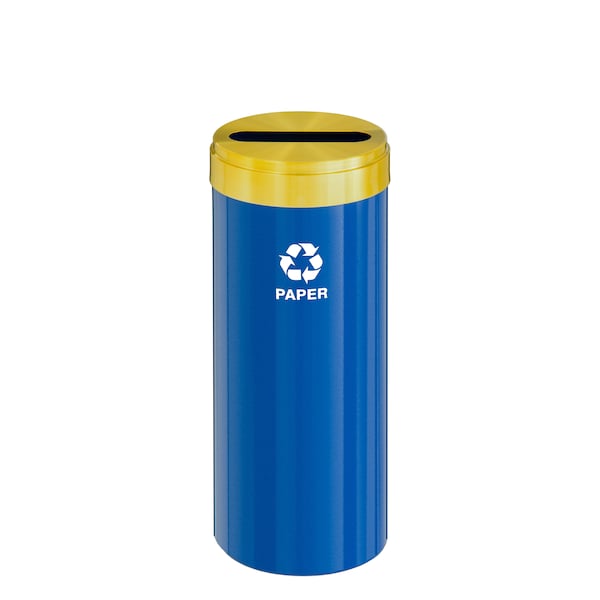 15 gal Round Recycling Bin, Blue/Satin Brass