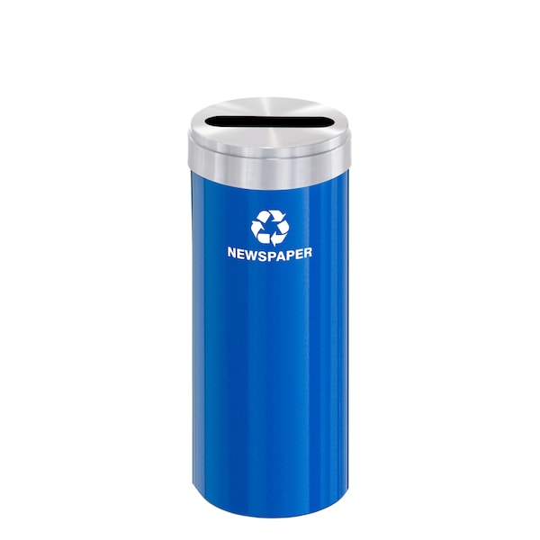 15 gal Round Recycling Bin, Blue/Satin Aluminum