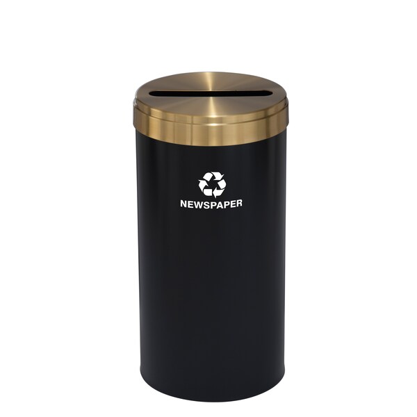 16 gal Round Recycling Bin, Satin Black/Satin Brass