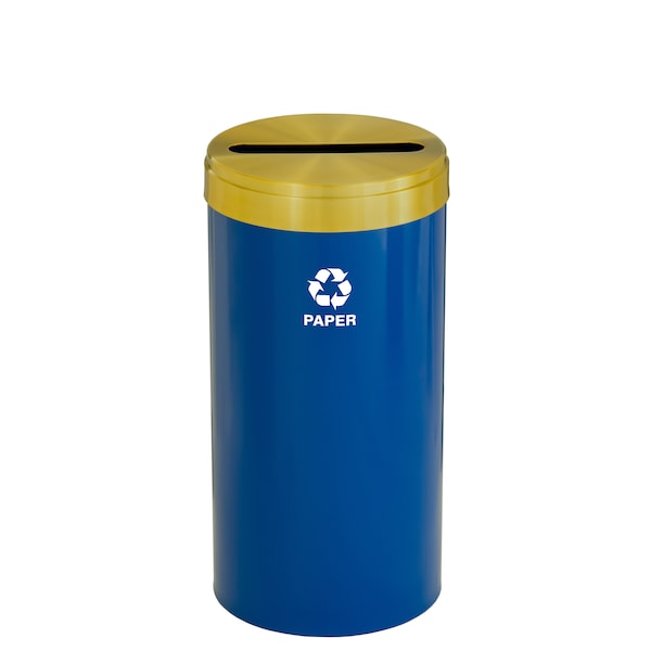 16 gal Round Recycling Bin, Blue/Satin Brass