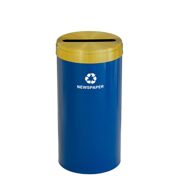 16 gal Round Recycling Bin, Blue/Satin Brass