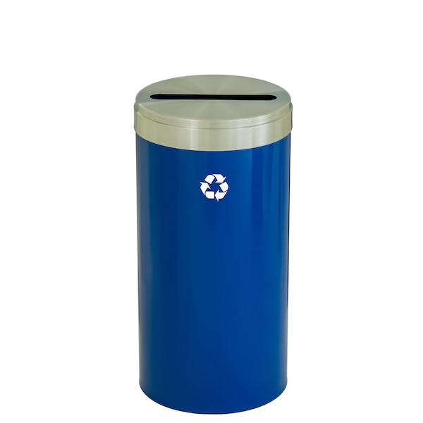 16 gal Round Recycling Bin, Blue/Satin Aluminum