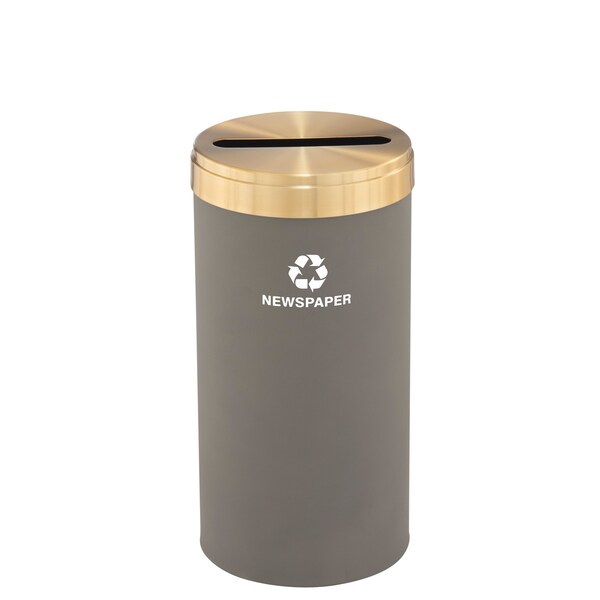 16 gal Round Recycling Bin, Nickel/Satin Brass