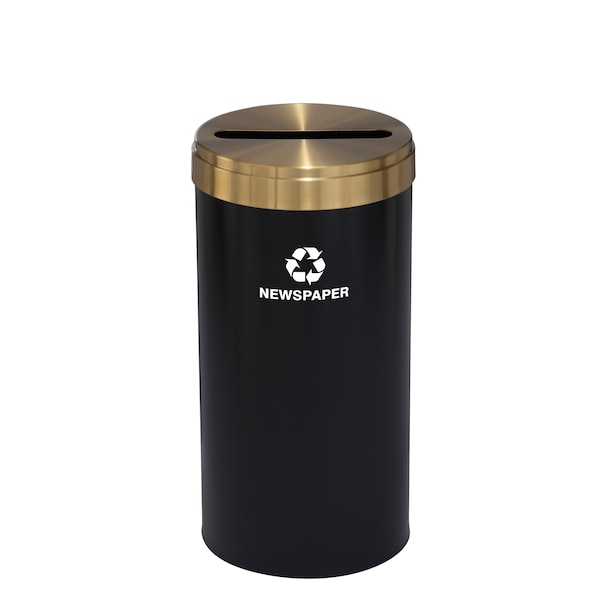 23 gal Round Recycling Bin, Satin Black/Satin Brass