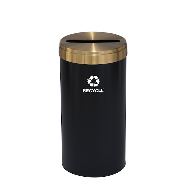 23 gal Round Recycling Bin, Satin Black/Satin Brass